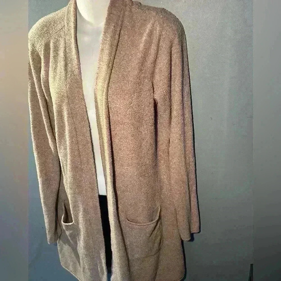 Barefoot Dreams Cozy Chic Lite Tan Ling Cardigan Sweater, Size Large - Picture 2 of 8